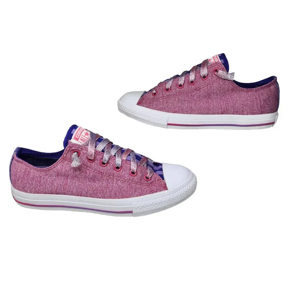 Converse Shoes Juniors 5 Womens 6.5 Pink Purple Striped Shimmery Low Tops